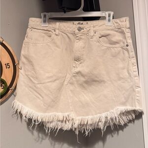 Free People Frayed Hem Cream Denim Skirt